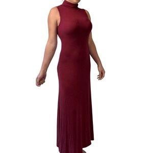 A New‎ Day Burgundy Ribbed Turtleneck Sleeveless Maxi Dress Small